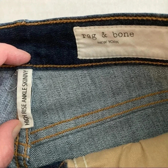 Rag & Bone High-Rise Mad River Tux Glossy Side-Stripe‎ Ankle Skinny Jeans 24 - Picture 7 of 12